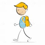 Abstract Boy with Backpack in Sketch Style